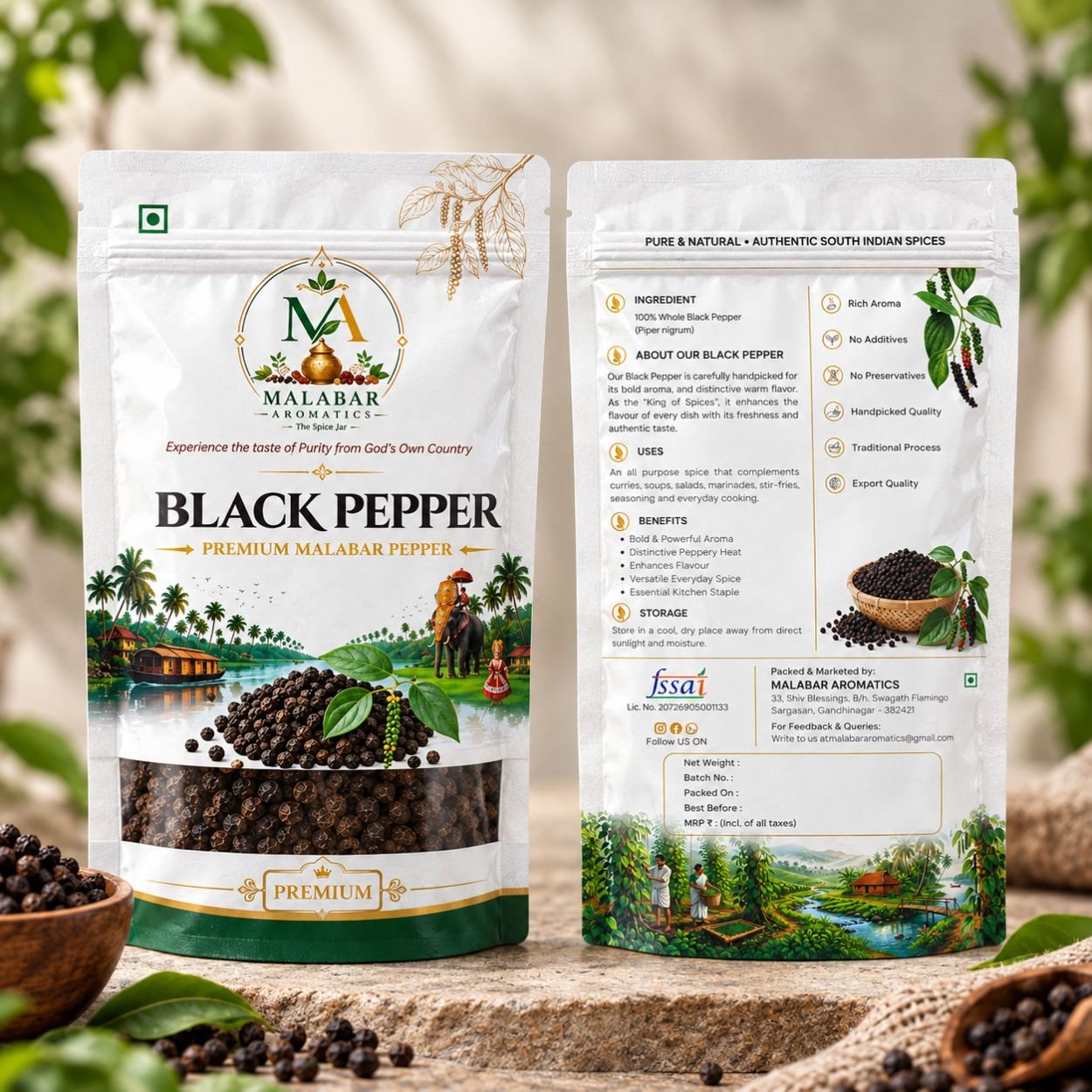 Premium Malabar Black Pepper Pouch