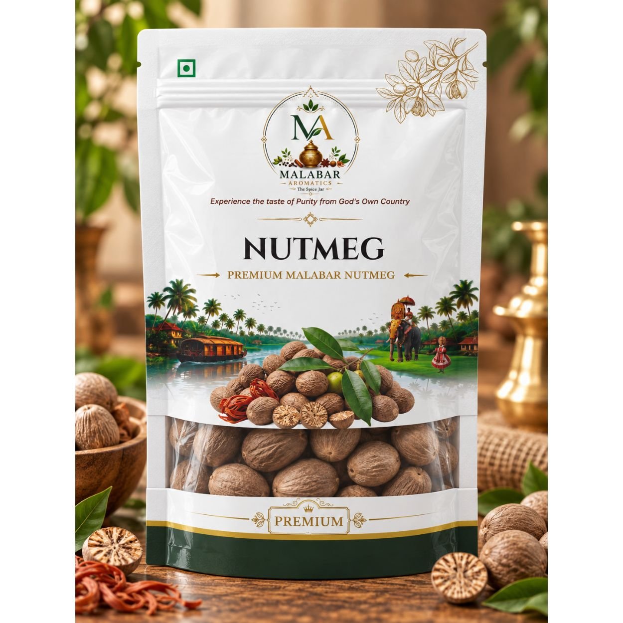 Premium Malabar Whole Nutmeg Jaiphal Pouch