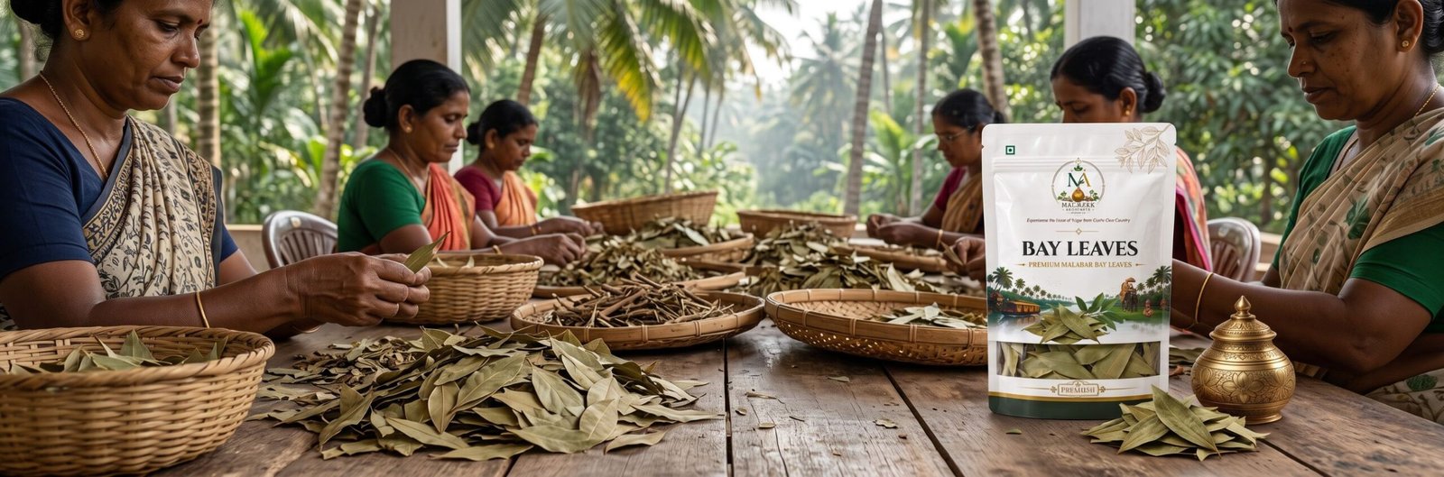 Malabar Aromatics aromatic bay leaves tej patta artisans hand grading leaves rustic estate