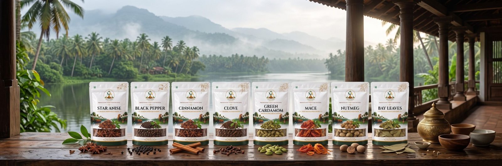 malabar-aromatics-pure-organic-spice-range-pouches-kerala-backwaters-palm-trees-landscape