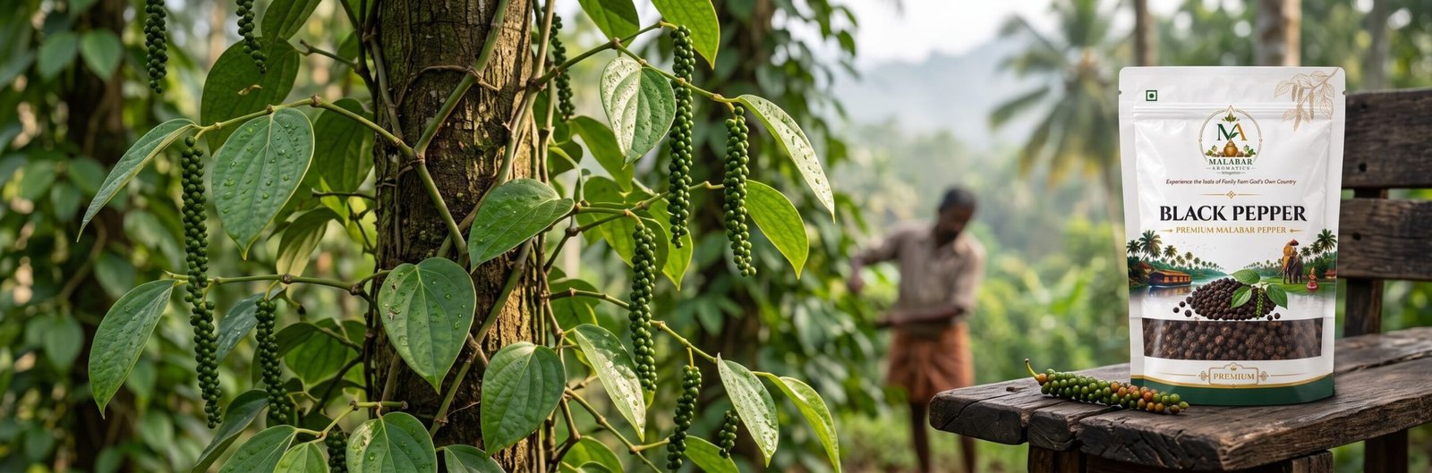 Malabar Aromatics single origin black pepper vine canopy harvest Kerala